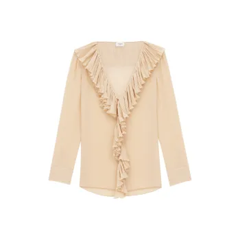 SAINT LAURENT Pleated Ruffle Blouse