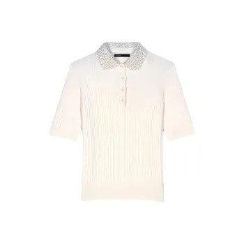 Maje Embellished-collar Knitted Polo Shirt