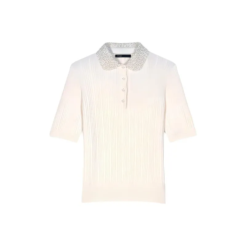 Maje Embellished-collar Knitted Polo Shirt-0