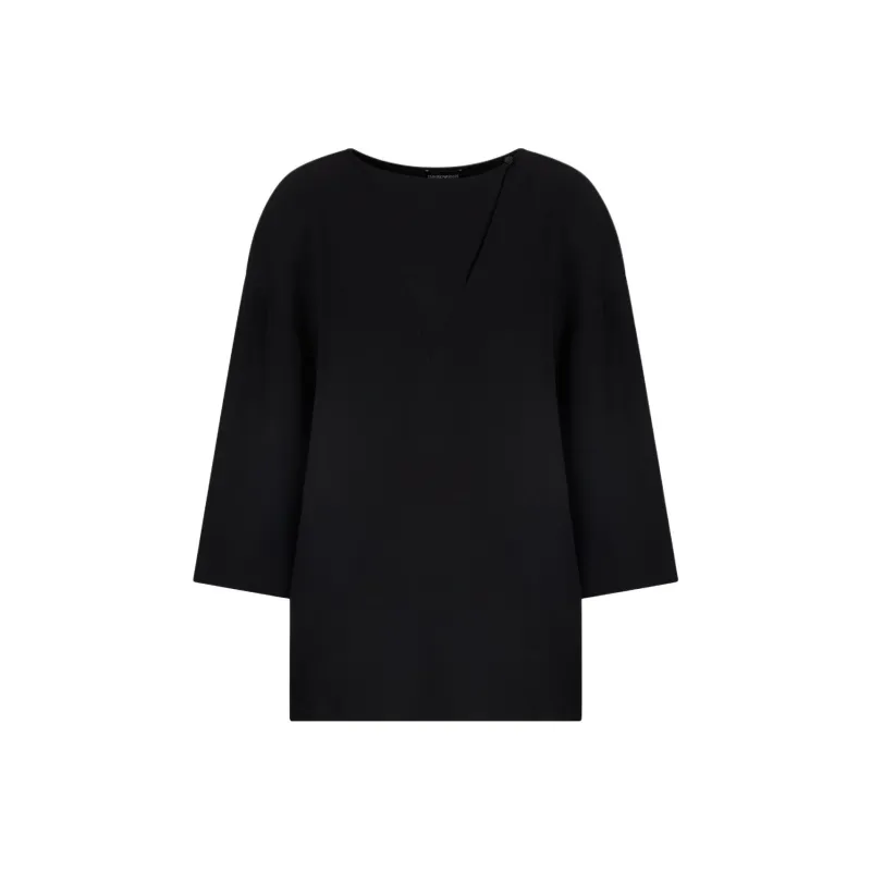EMPORIO ARMANI Keyhole Neck Side Slit Blouse-0