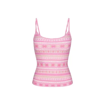 SKIMS Fake Day Collection FW24 LOGO PLUSH POINTELLE CAMI Camisole Women's Bubble Gum Sienna Fair Isle