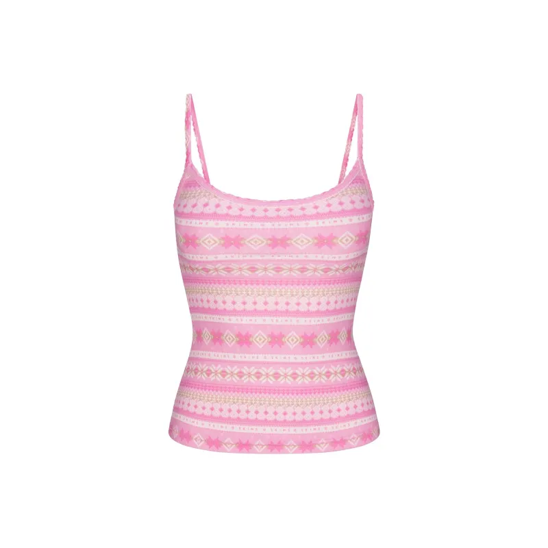 SKIMS Fake Day Collection FW24 LOGO PLUSH POINTELLE CAMI Camisole Women's Bubble Gum Sienna Fair Isle-0