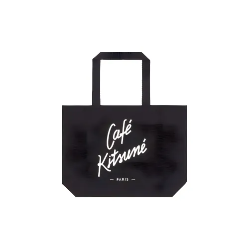 Maison Kitsune Cotton Tote Bag, Shopping Bag, Handbag Regular Unisex Black