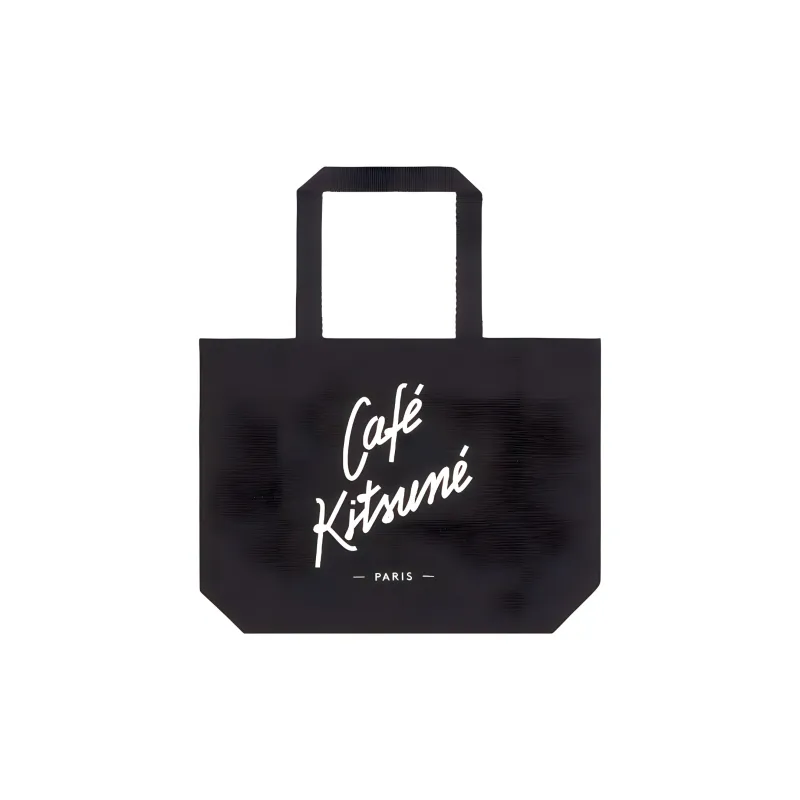 Maison Kitsune Cotton Tote Bag, Shopping Bag, Handbag Regular Unisex Black-0