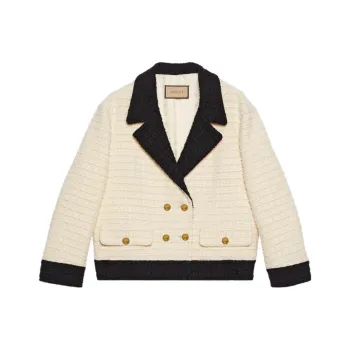 GUCCI Women's Double Breasted Tweed Jacket Ivory/Black