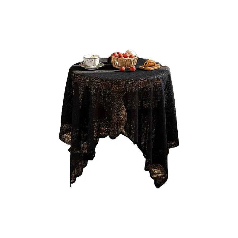 Yalu Alice Oli Lace Gauze Tablecloth With Cut Out Lace Design-19