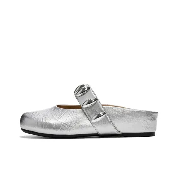 DAPHNE Leather Patchwork Quiet Closed Toe Slippers Women's