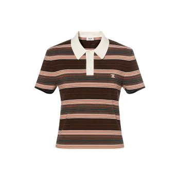 CELINE Triomphe Cropped Polo Shirt In Striped Cotton