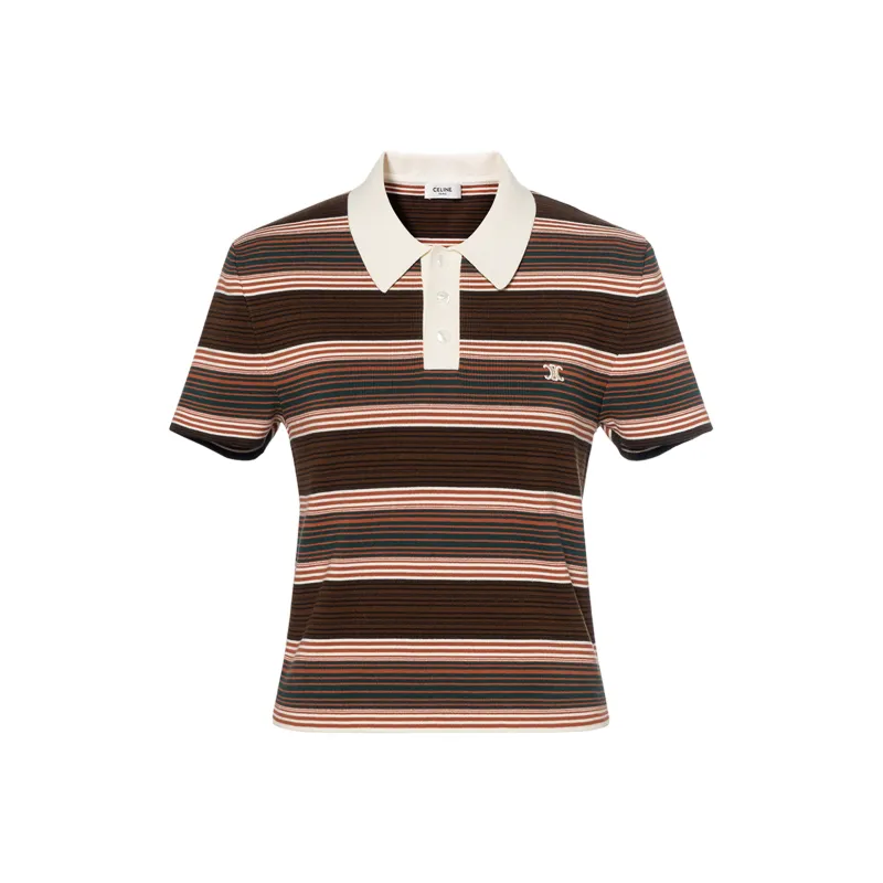 CELINE Triomphe Cropped Polo Shirt In Striped Cotton-0