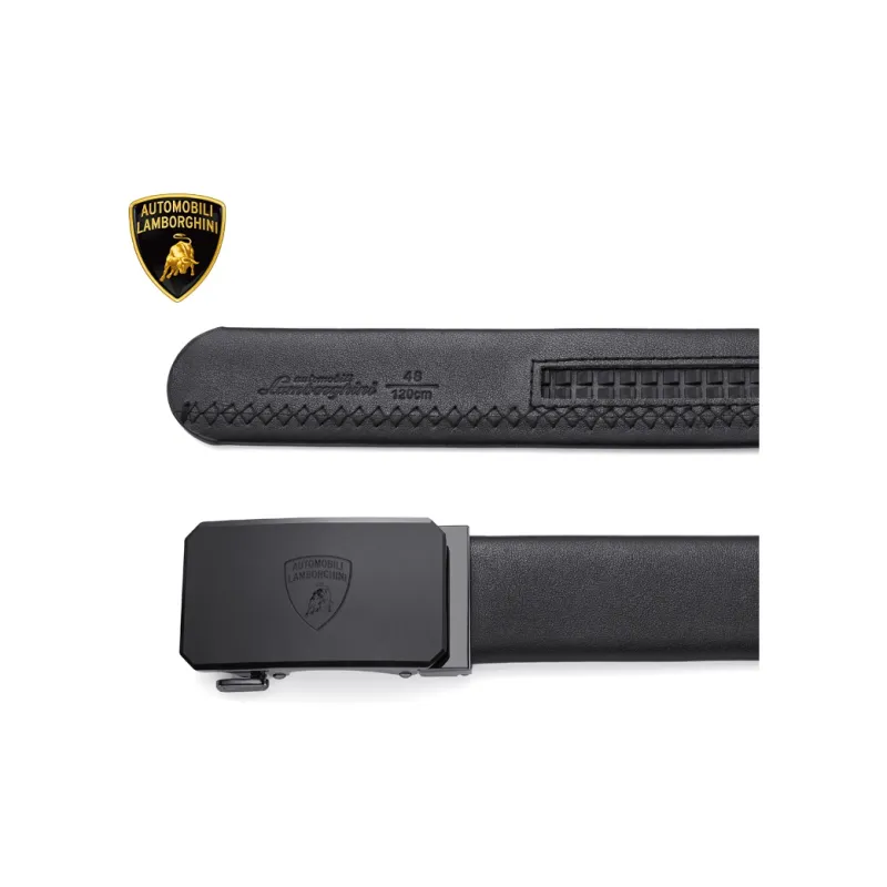 Automobili Lamborghini Cow Leather Automatic Buckle Belt, Elegant Luxury Belt Men's Gunmetal Width 3.5cm Gift Box Set-5