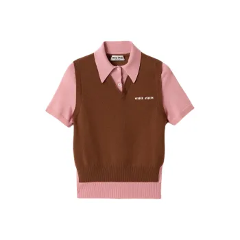 MIU MIU Logo intarsia Polo Top