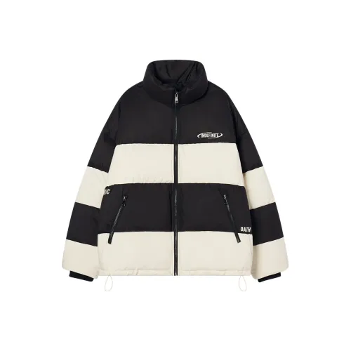 I'M ONE Letter Stripes Stand Collar Loose Fit Thickened Down Jacket Unisex Black White