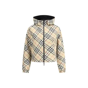 Burberry Cropped Reversible Check Jacket 'Sand'
