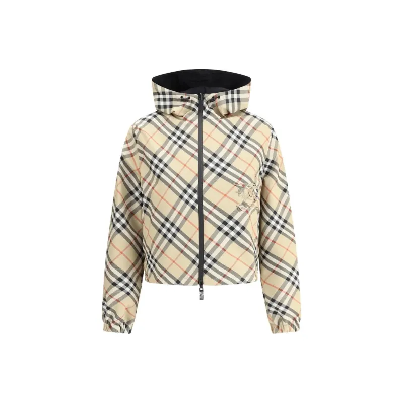 Burberry Cropped Reversible Check Jacket 'Sand'-0
