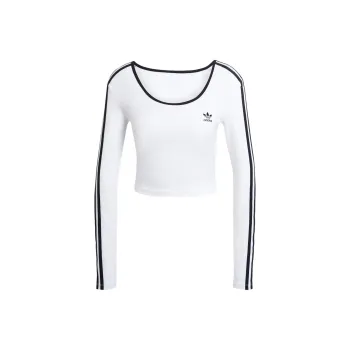 Adidas Originals Women's Adicolor 3 Stripes Long Sleeve Crop Long Sleeve Top White