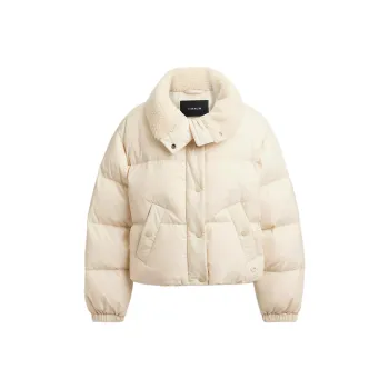 COACH Cropped Puffer In Recycled Polyamide With Sherpa Collar Down Jacket Women's Cream