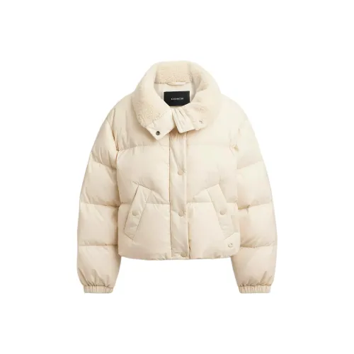 COACH Cropped Puffer In Recycled Polyamide With Sherpa Collar Down Jacket Women's Cream