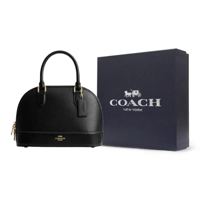 COACH Cow Leather With Cow Split Leather One Shoulder Handbag Medium Size Women's Black-6