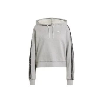 Adidas Essentials 3-Stripes Animal Print Relaxed Hoodie Sweatshirt Women's Gray