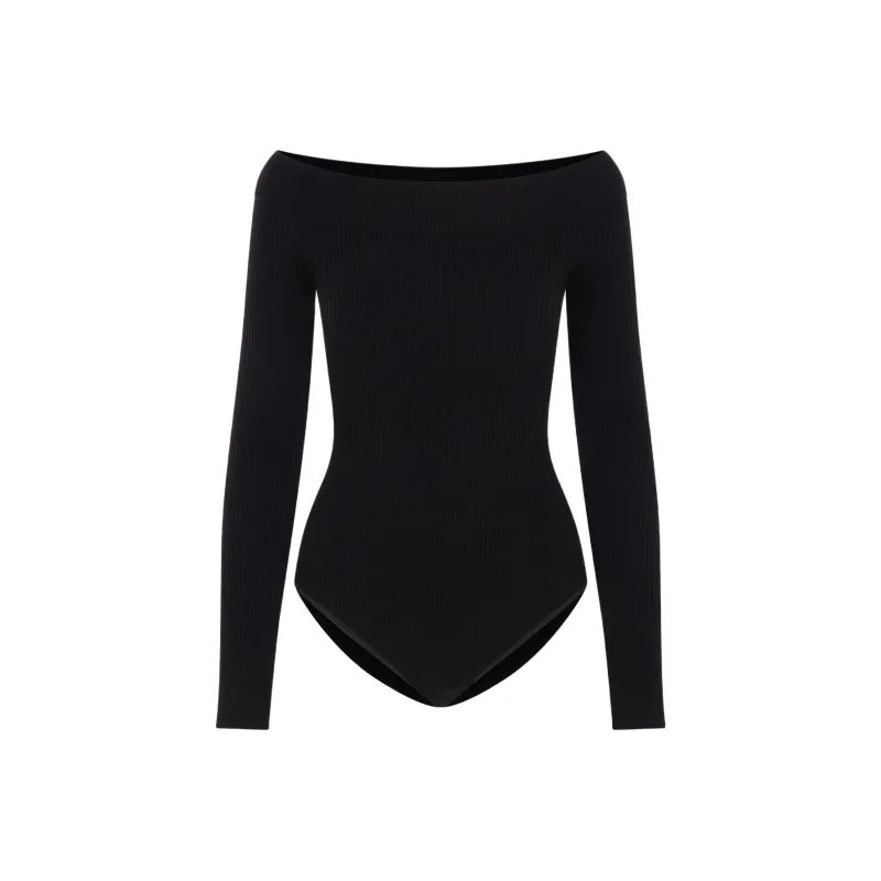 Alaia Off Shoulder Ribbed Bodysuit-0