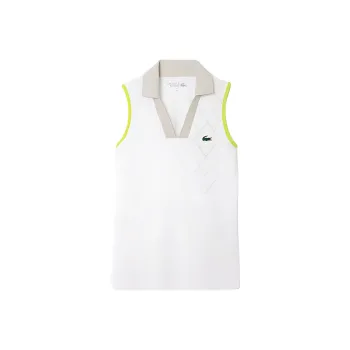 LACOSTE Polo Shirt Women's White/Gray/Yellow