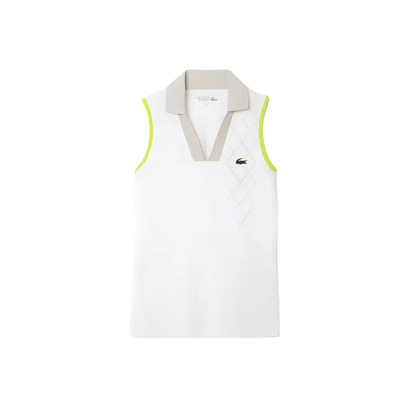 LACOSTE Polo Shirt Women's White/Gray/Yellow-0