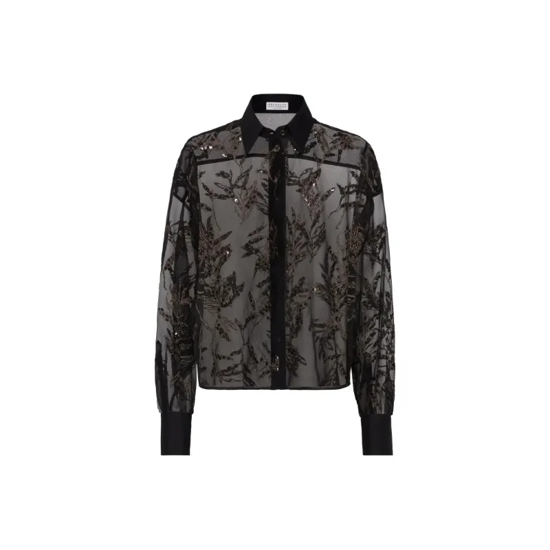 Brunello Cucinelli Flora Embroidered Silk Shirt-0