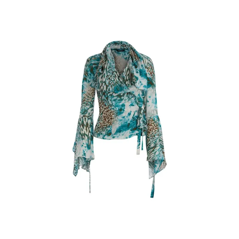 GUESS Willow Blouse Shirt Women's Cyan-0