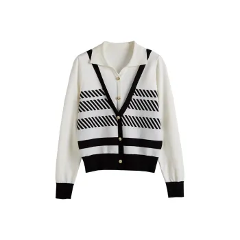 SLLSKY Knitwear Women's White Background Geometry Flowers