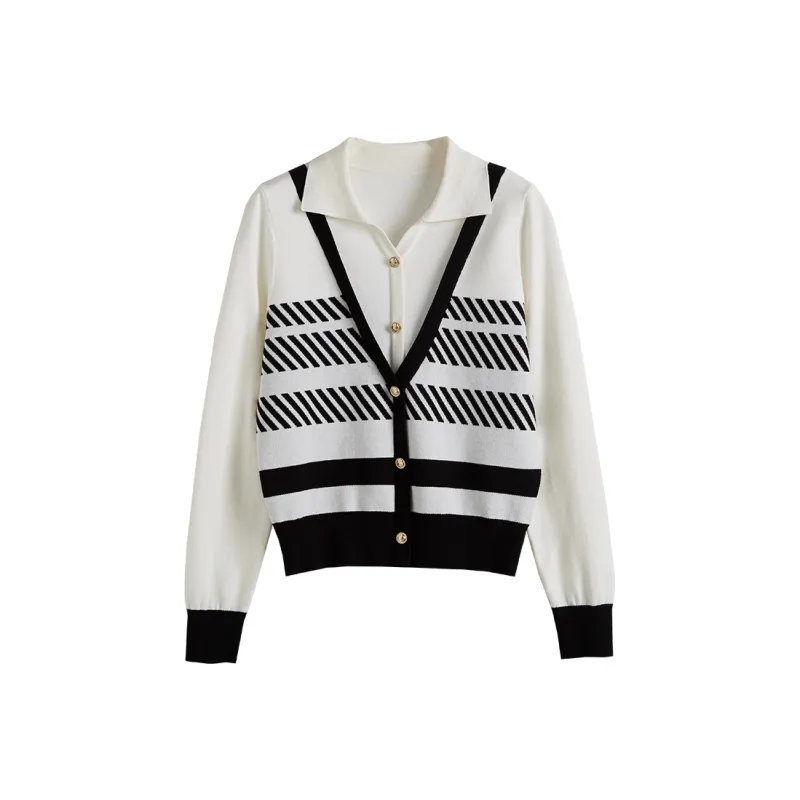 SLLSKY Knitwear Women's White Background Geometry Flowers-0