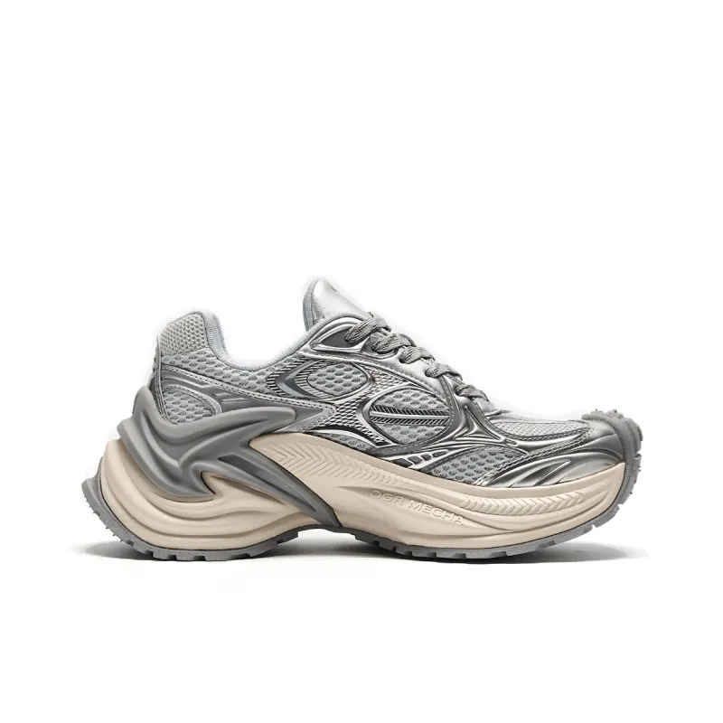 OGR Abrasion Resistant Height Increasing Rebound Low Top Running Shoes Unisex Silver Blue OG Grey-1