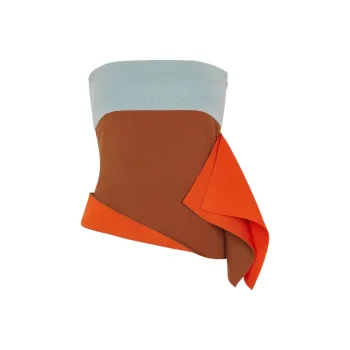 FENDI Asymmetric Draped Color Block Bustier Top