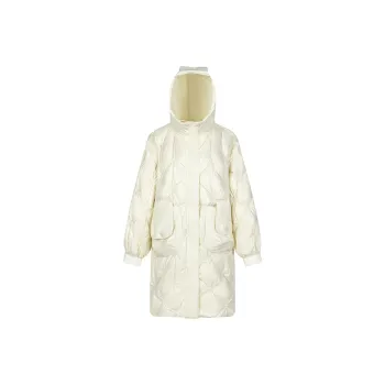 ERAL Solid Color Hooded Thickened Mid Length Down Jacket Women's
