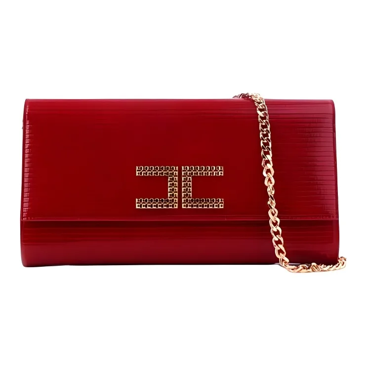 Elisabetta Franchi Leather One Shoulder Crossbody Clutches Women's Red-1