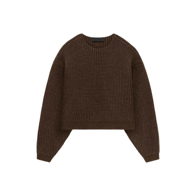 Fear Of God Essentials Women's Heavy Waffle Cropped Sweater Brown-0