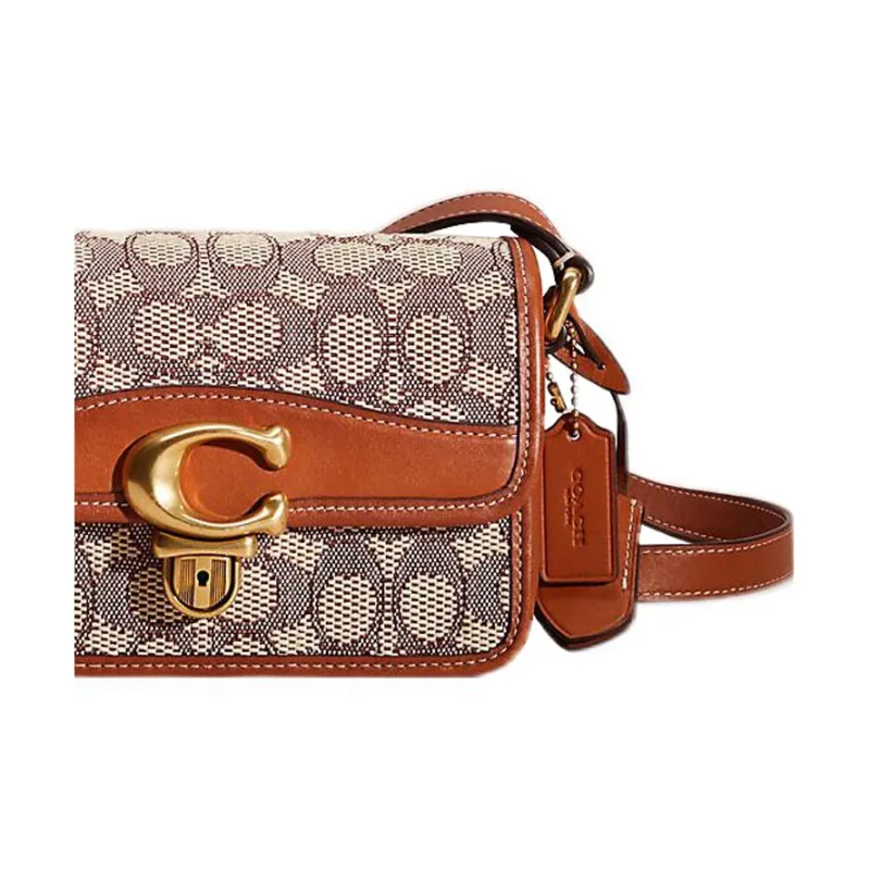 COACH Studio Jacquard With Leather Messenger Bag Crossbody Bag Shoulder Bag Small Size Women's Brown & Gray-2