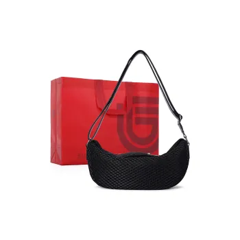Dubaolu Fabric Dumpling Bag, Crossbody Bag, Shoulder Bag Medium Size Women's Black/Ecru