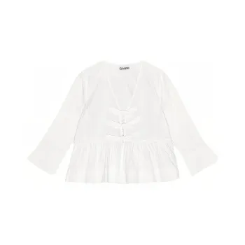 GANNI Tie String Peplum Blouse