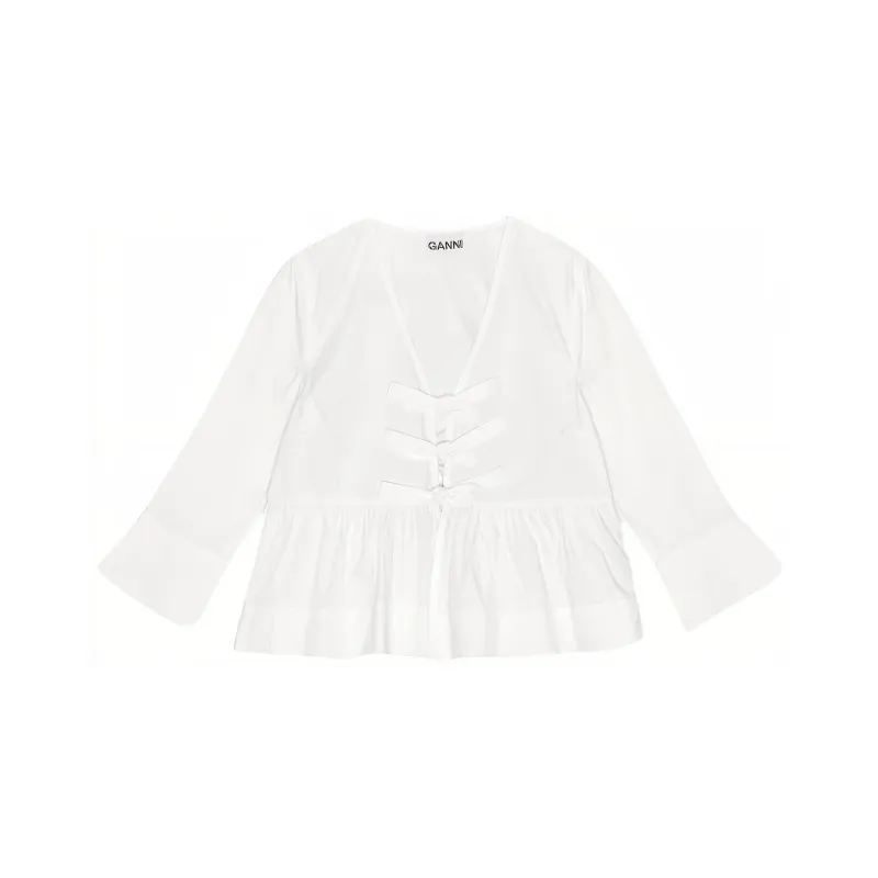 GANNI Tie String Peplum Blouse-0