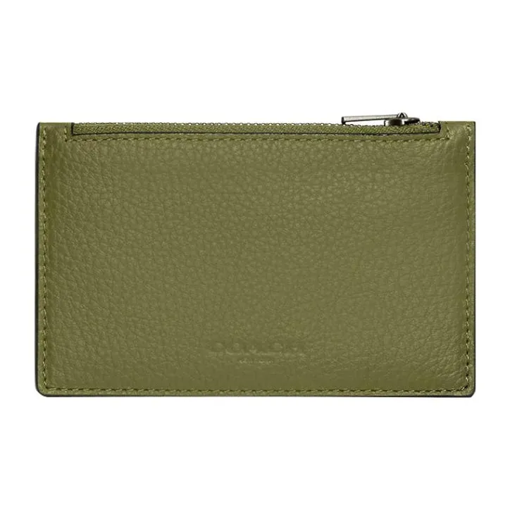 COACH Card Case Pebbled Leather Coin Purse Card Holder Wallet Women's Grass Green-0