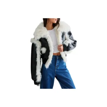 NASTY GAL Plush Fur Crop Aviator Jacket Jackets Coats Women's Black
