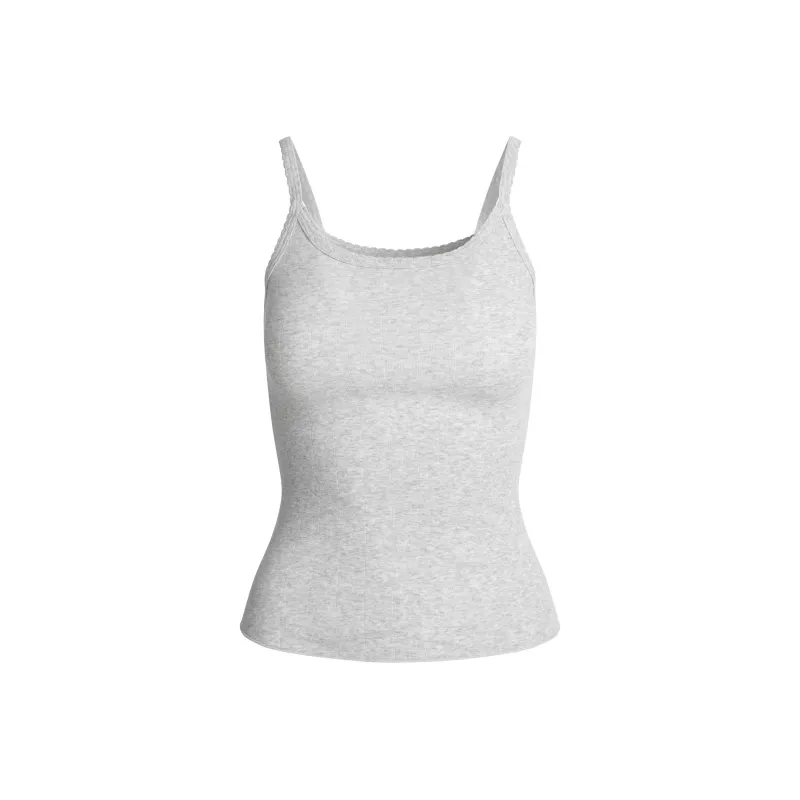 SKIMS SS25 DROP NEEDLE POINTELLE LONG CAMI Camisole Women's LIGHT HEATHER GREY/Light Heather Gray-0