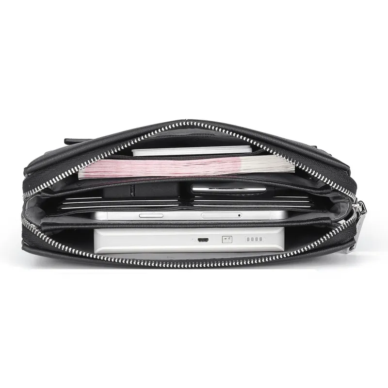 PIERRE CARDIN Top Grain Cow Leather Clutch Men's Black-4