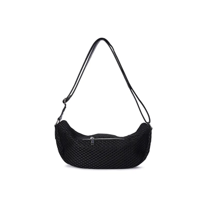 Dubaolu Fabric Dumpling Bag, Crossbody Bag, Shoulder Bag Medium Size Women's Black/Ecru-3