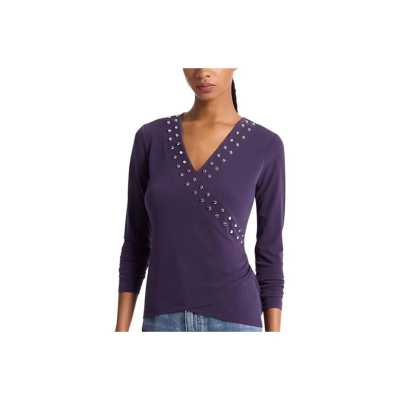MICHAEL KORS Astor Stud Matte Jersey Top-0