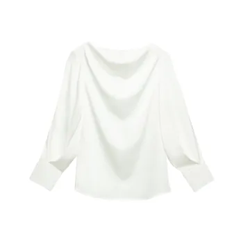 XINGHEHANGE New Chinese Style Niche Design Premium Long Sleeved Top With Rounded Collar Women's White