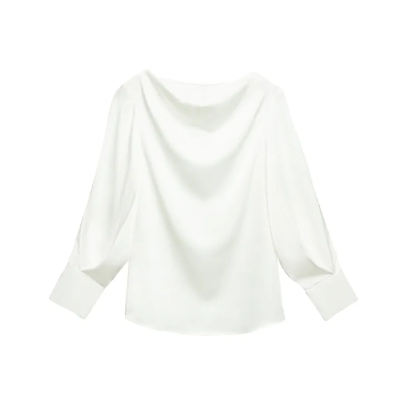 XINGHEHANGE New Chinese Style Niche Design Premium Long Sleeved Top With Rounded Collar Women's White-0