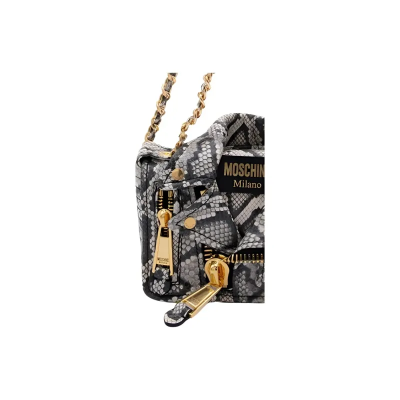 MOSCHINO Cow Leather Crossbody Bag Women's Gray & Black-3
