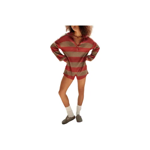 FREE PEOPLE Picnic Striped Sweater Romper Bodysuits Women's Sunset Grass Combo