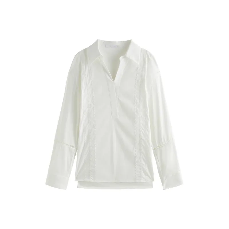 FANSILANEN Korean Style Loose Fit Embroidered Long Sleeved Shirt Women's-1
